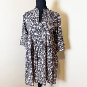 Dolma Womens Medium Dress Smock Mini Bell Sleeve Pleated Cotton Linen Boho M